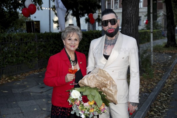 Dagmar Frederic and Harald Glööckler - Premiere Der eingebildet Kranke after The Imaginary Invalid by Molière / 90th birthday of Dieter Hallervorden, Berlin, 05.9.25