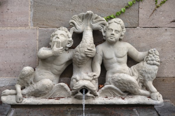 Figures from a baroque fountain, around 1700, Melanchtonschule, Nuremberg, Middle Franconia, Bavaria, Germany