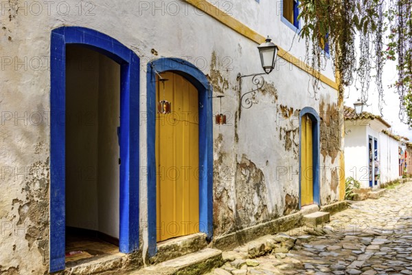 Houses in the historic city of Paraty, founded during the Brazilian Empire, on the coast of Rio de Janeiro state, Brazil