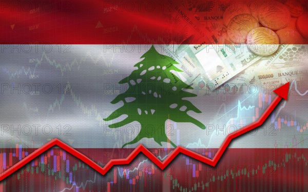 Lebanon economic growth on financial graph. Lebanon financial growth on market graph