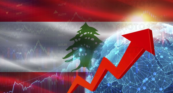 Global financial growth with Lebanon flag. Financial growth with Lebanon flag on economic background