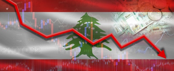 Lebanon financial crisis on economic graph. Financial fall of Lebanon on economy market
