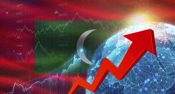Global financial growth with Maldives flag. Financial growth with Maldives flag on economic background