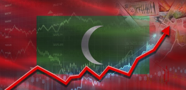 Maldives financial growth on market graph. Maldives economic growth on financial graph