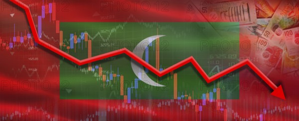 Maldives financial crisis on economic graph. Financial fall of Maldives on economy market