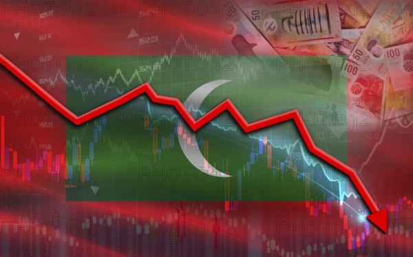 Maldives financial fall on economy market. Maldives financial crisis on economic graph