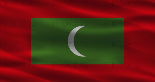Maldives flag with fabric texture. Realistic flag of Maldives waving