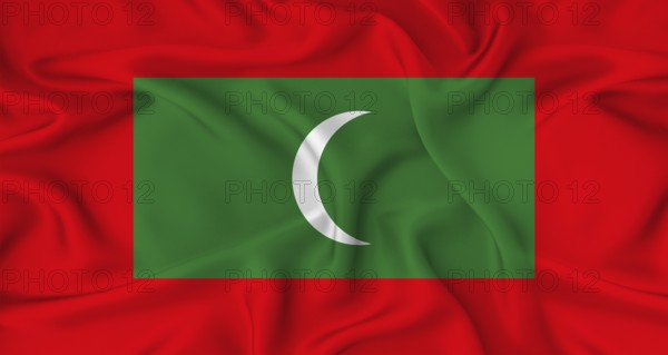 Realistic Maldives flag waving. Close up of flag of Maldives with cloth texture
