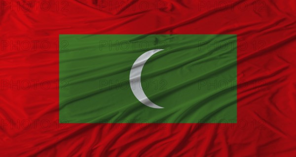 Close up of Maldives flag waving. Flag of Maldives with cloth texture