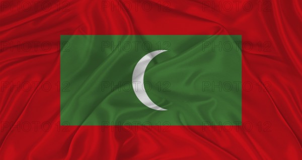 Flag of Maldives with cloth texture. Close up of Maldives flag waving