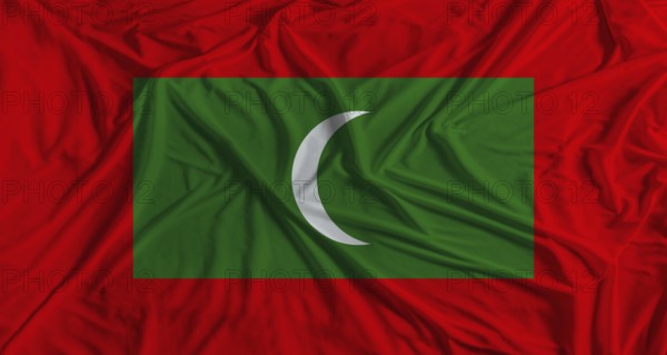 Maldivian flag with fabric texture background. National flag of Maldives with cloth texture