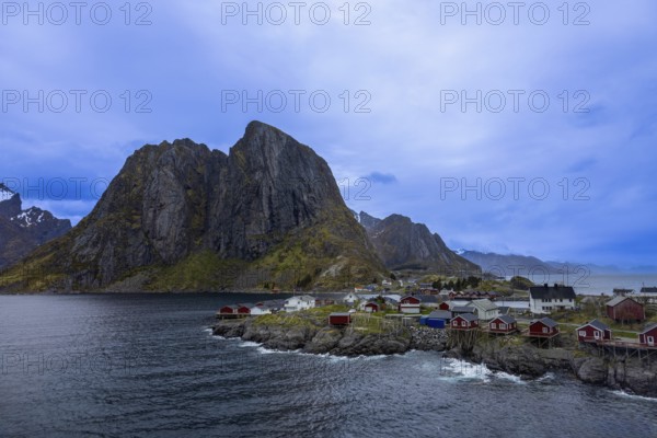 Beautiful fishing village Reine, scenic dramatic views of Lofoten islands in Norway