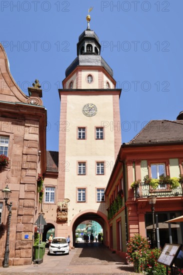 Ettlingen, Germany - August 13th: Historic 'Rathausturm' tower of Ettlingen town hall on a sunny day