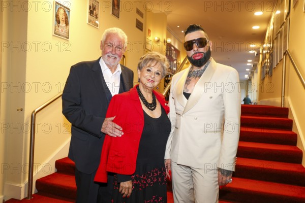 Klaus Lenk, Dagmar Frederic and Harald Glööckler at the premiere of the play 'Der eingebildet Kranke' and Dieter Hallervorden's 90th birthday at the palace gardens Theatre. Berlin, 05.09.2025