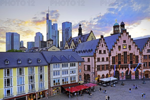 Römer, City Hall, Commerzbank and St Paul's Church in the background, Römerberg, Old Town, Frankfurt am Main, Hesse, Germany