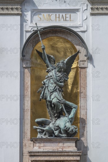 Sculpture of St Michael at St Michael's Church, Neuhauser Str. Munich, Bavaria, Germany
