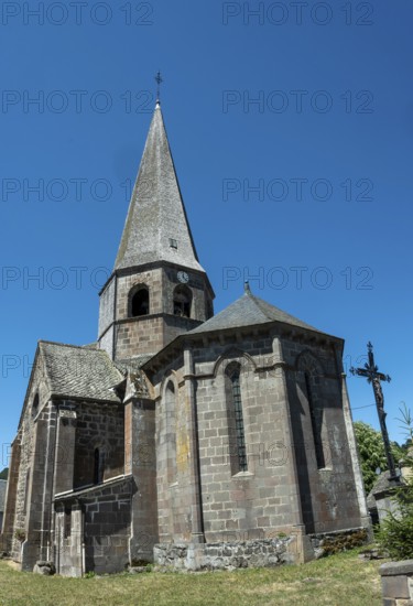 Compains, Saint Georges church, Auvergne Volcanoes Regional Park, Cezallier region, Puy de Dome, Auvergne Rhone Alpes, France