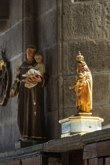 Compains, statues of Saint Georges church, Auvergne Volcanoes Regional Park, Cezallier region, Puy de Dome, Auvergne Rhone Alpes, France