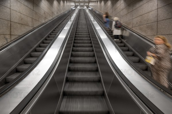 Escalators in the underground, Munich, Bavaria, Germany