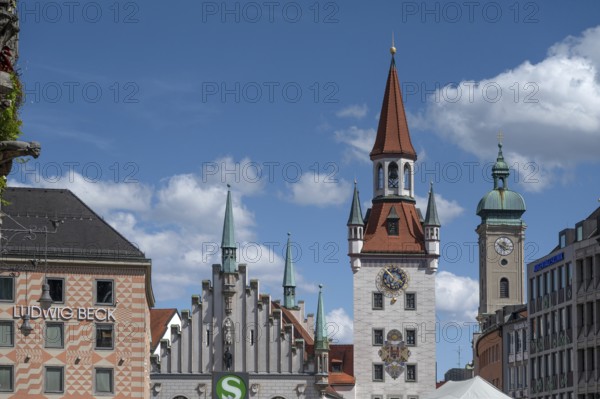 Towers of the Old Town Hall and the Old Peter, Munich, Bavaria, Germany