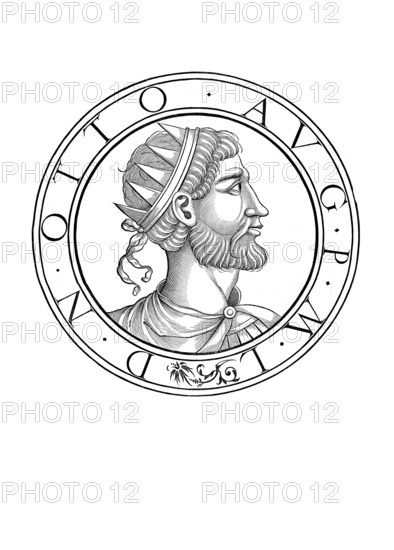 Otto II, Otto the Red, (born 955, died 7 December 983 in Rome) from the noble Liudolfing dynasty was Roman-German Emperor from 973 to 983, authentic, digitally restored reproduction from a 19th century original, record date not stated