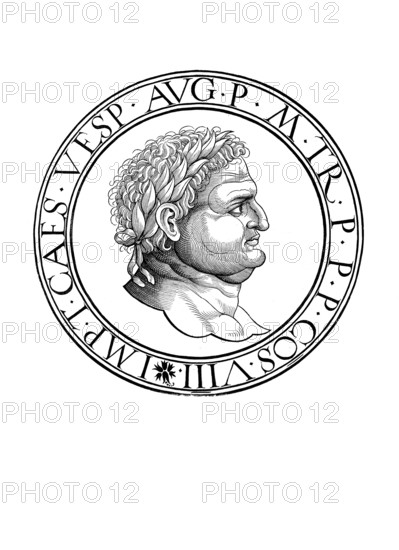 Titus (born 30 December 39 in Rome, died 13 September 81 in Aquae Cutiliae, Latium) was the second Roman emperor of the Flavian dynasty, succeeding his father Vespasian. He reigned from 24 June 79 until his death. His full birth name was Titus Flavius Vespasianus, like that of his father, and as emperor he went by the name Imperator Titus Caesar divi Vespasiani filius Vespasianus Augustus, authentic, digitally restored reproduction from a 19th century original, record date not stated