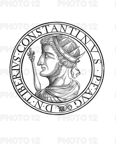 Tiberios I (II) Konstantinos, Tiberius Constantinus, died 13 August 582, Eastern Roman Emperor in the years 578 to 582, on his coins and in official documents he always used the name Tiberius Constantinus, authentic, digitally restored reproduction from a 19th century original, record date not stated