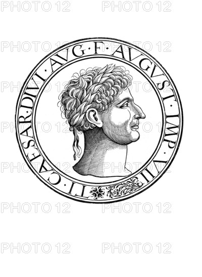 Tiberius Iulius Caesar Augustus, in front of the adoption by Augustus Tiberius Claudius Nero, (born 16 November 42 BC in Rome, died March 37 AD at Cape Misenum) was Roman emperor from 14 to 37 AD. After his stepfather Augustus, Tiberius was the second emperor of the Roman Empire, authentic, digitally restored reproduction from a 19th century original, record date not stated