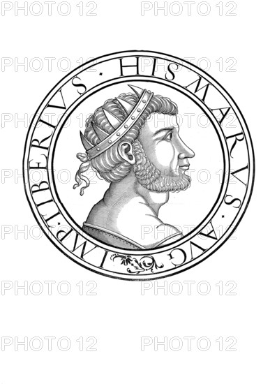 Tiberios II (III) Apsimaros, Tiberius Apsimarus, died 15 February 706, Byzantine emperor (698 to 705), authentic, digitally restored reproduction from a 19th century original, record date not stated