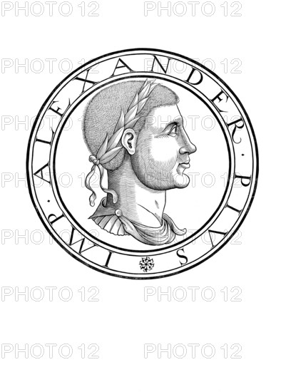Severus Alexander (born 1 October 208 in Arca Caesarea, Arqa in present-day Lebanon, died in March 235 near Mogontiacum) was Roman emperor from 13 March 222 until his death. His original name was Bassianus Alexianus. From June 221 he called himself Marcus Aurelius Alexander, as emperor he bore the name Marcus Aurellius Severus Alexander, authentic, digitally restored reproduction from a 19th century original, record date not stated