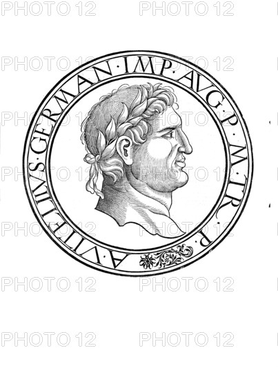 Aulus Vitellius (born 7 or 24 September 12 or 15 AD in Lucera, died 20 or 21 December 69 in Rome) was Roman Emperor from April 69 until his death in December of the same year, authentic, digitally restored reproduction from a 19th century original, record date not stated