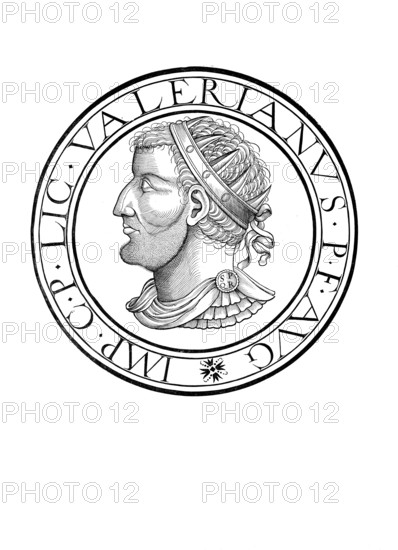Publius Licinius Valerianu, Valerian, died after 260 in Gundishapur, was Roman emperor from 253 to 260, authentic, digitally restored reproduction from a 19th century original, record date not stated