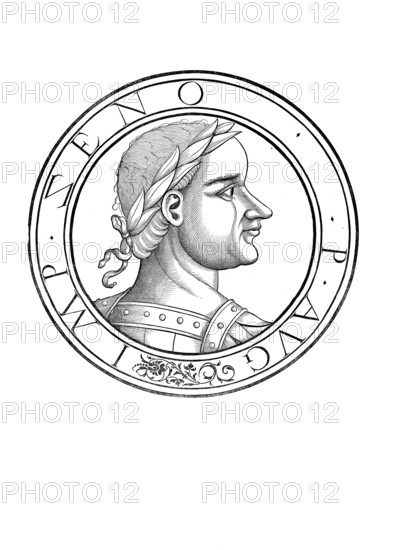 Zenon, Flavius Zeno (died 9 April 491), was Eastern Roman Emperor from 29 January 474 until his death, authentic, digitally restored reproduction from a 19th century original, record date not stated