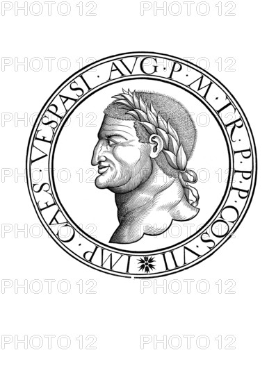 Vespasian (born 17 November 9 in Falacrinae, died 23 June 79 in Aquae Cutiliae) was Roman emperor from 1 July 69 until his death. His birth name was Titus Flavius Vespasianus, as emperor he went by the name Imperator Caesar Vespasianus Augustus, authentic, digitally restored reproduction from a 19th century original, record date not stated