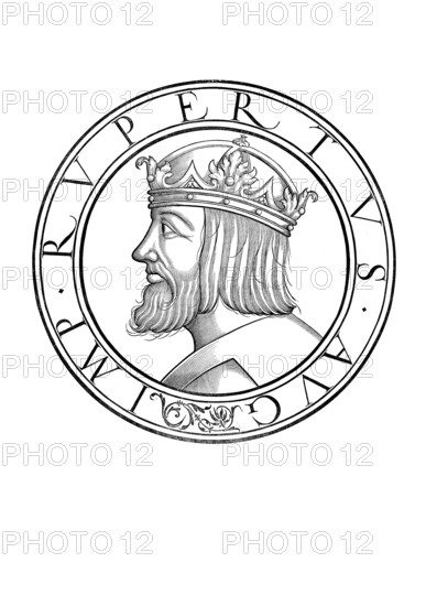 Rupert, Ruprecht (born 5 May 1352 in Amberg, died 18 May 1410 at Landskron Castle in Oppenheim) from the Wittelsbach dynasty was Count Palatine of the Rhine as Ruprecht III from 1398 to 1410 and Roman-German King in the Holy Roman Empire from 1400 to 1410, authentic, digitally restored reproduction from a 19th century original, record date not stated