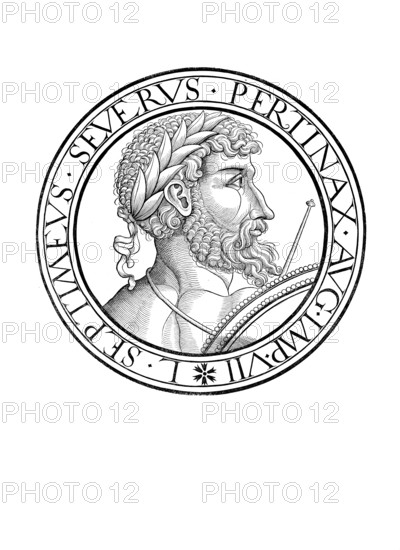 Lucius Septimius Severus Pertinax (born 11 April 146 in Leptis Magna in today's Libya, died 4 February 211 in Eboracum, today York) was Roman Emperor from 9 April 193 to 4 February 211, authentic, digitally restored reproduction from a 19th century original, record date not stated