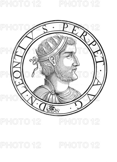 Leontius, (died 488) was a Roman counter-emperor to Emperor Zenon in the east of the Roman Empire, authentic, digitally restored reproduction from a 19th century original, record date not stated