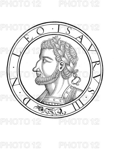 Leo III was Byzantine emperor from 717 to 741. He founded the Syrian dynasty, often referred to as the Isaurian dynasty, authentic, digitally restored reproduction from a 19th century original, record date not stated