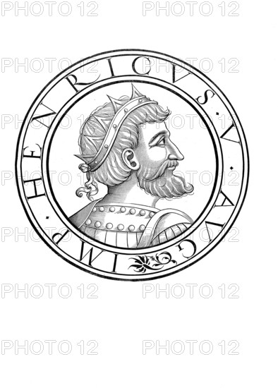 Henry V (born 1081 or 1086, possibly on 11 August, died 23 May 1125 in Utrecht) from the Salian family was co-king with his father, Emperor Henry IV, from 1098, Roman-German king from 1106 and Roman-German emperor from 1111 to 1125, authentic, digitally restored reproduction from a 19th century original, record date not stated