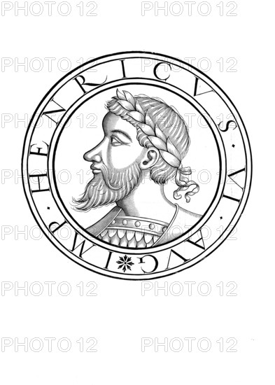 Henry VI of the House of Hohenstaufen (born November 1165 in Nijmegen, died 28 September 1197 in Messina) was nominally Roman-German king from 1169, thus from the age of three, and emperor of the Holy Roman Empire from 1191, authentic, digitally restored reproduction from a 19th century original, record date not stated