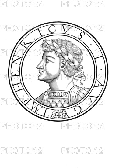 Henry III (born 28 October 1016 or 1017, died 5 October 1056 in Bodfeld, Harz) from the Salian family was king from 1039 until his death in 1056 and emperor in the Roman-German Empire from 1046, authentic, digitally restored reproduction from a 19th century original, record date not stated