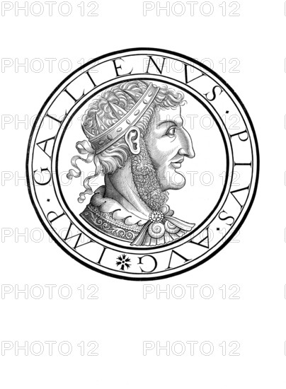 Publius Licinius Egnatius Gallienus (born around 218, died 268), Gallienus for short, was co-regent of the Roman Empire alongside his father Valerian from 253 to 260 and sole ruler from 260 to 268 during the imperial crisis of the 3rd century, authentic, digitally restored reproduction from a 19th century original, record date not stated