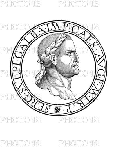 Lucius Livius Ocella Servius Sulpicius Galba (born 24 December 3 BC near Tarracina, died 15 January 69 in Rome) was Roman Emperor from 8 June 68 to 15 January 69, authentic, digitally restored reproduction from a 19th century original, record date not stated