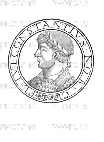 Constantius II, Flavius Iulius Constantius, (born 7 August 317 in Illyria, died 3 November 361 in Mopsukrene/Cilicia) was a son of Constantine the Great and after his death from 337 emperor in the east of the Roman Empire, authentic, digitally restored reproduction from a 19th century original, record date not stated