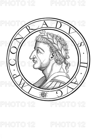 Conrad II, Konrad II, (born 990, died 4 June 1039), Conrad the Elder, also known as Conrad the Salian, was Holy Roman Emperor from 1027 until his death in 1039. He was the first of a series of four Salian emperors who ruled until 1125. Conrad ruled the kingdoms of Germany (from 1024), Italy (from 1026) and Burgundy (from 1033), authentic, digitally restored reproduction from a 19th century original, record date not stated