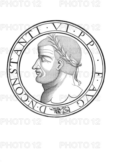 Constantine VI, (born around 771, died between 797 and 805 in Constantinople) succeeded his father Leo IV as emperor of Byzantium in 780 and reigned until 797. He was the last male emperor of the Syrian dynasty, authentic, digitally restored reproduction from a 19th century original, record date not stated