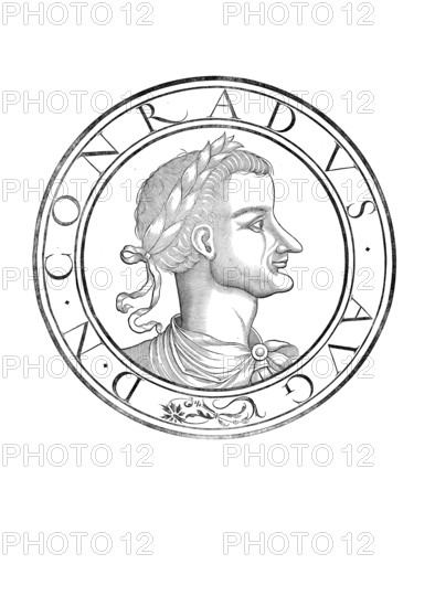 Conrad II, Conrad the Elder, (born around 990, died 4 June 1039 in Utrecht) was Roman-German Emperor from 1027 to 1039, from 1024 King of the East Frankish Empire, from 1026 King of Italy and from 1033 King of Burgundy, authentic, digitally restored reproduction from a 19th century original, record date not stated