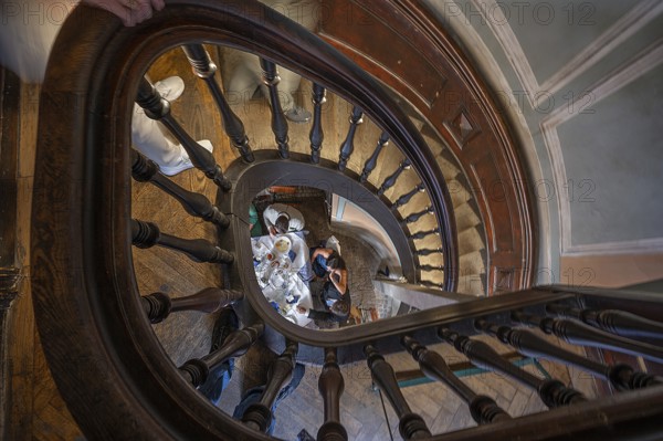 Spiral staircase in the courtyard of Augustiner Bräu, Munich, Bavaria, Germany