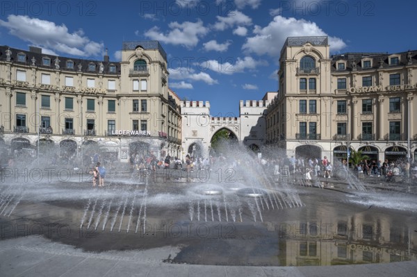 Karlstor am Stachus, built in 1791, in front the fountain in the Stachus roundabout, builder Bernhard Winkler, architect, Munich, Bavaria, Germany