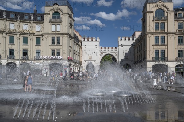 Karlstor am Stachus, built in 1791, in front the fountain in the Stachus roundabout, builder Bernhard Winkler, architect, Munich, Bavaria, Germany